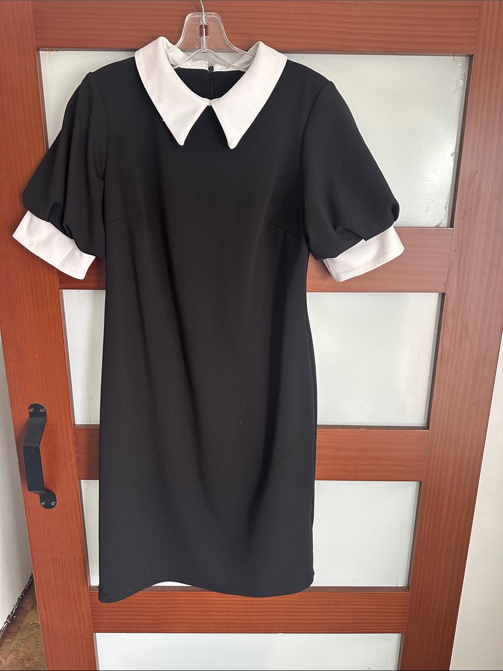 Shelby & Palmer Black Mini Dress with White Collar and Cuff Details